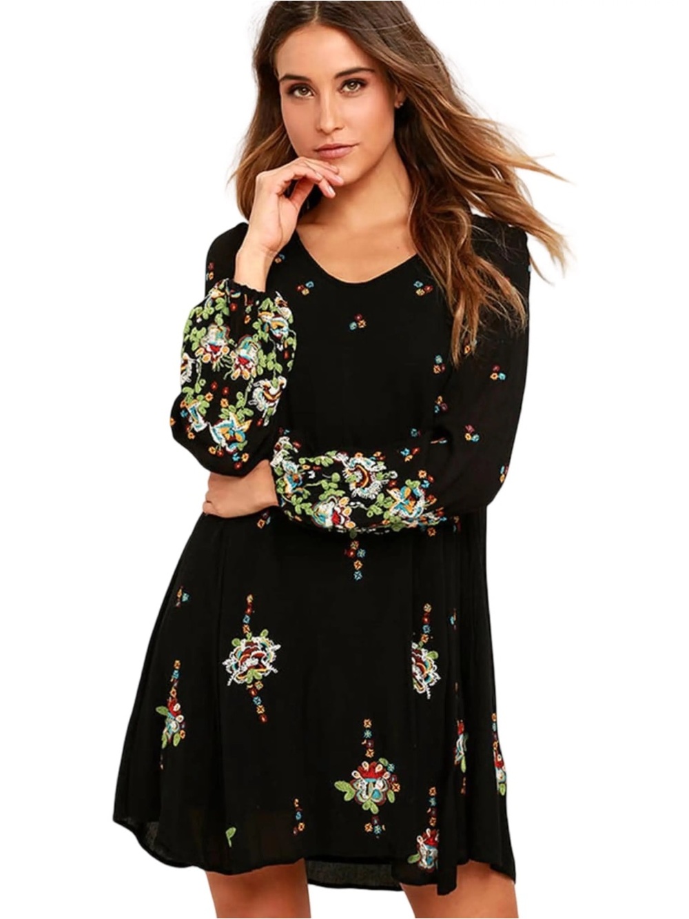 Free People Oxford Embroidered Black Mini Dress Size M